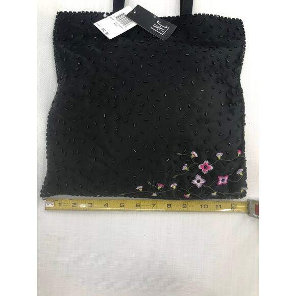 International Concept Embroidered Flower & Beaded Totes Hand Bag Black NWT - Picture 5 of 5